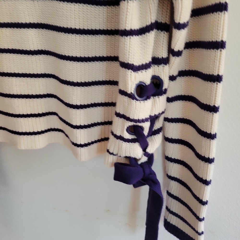 Forever 21 Pullover Side Tie Sweater Navy Blue Stripe Round Neck Nautical Preppy - Picture 5 of 11